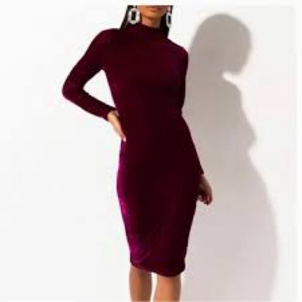 Akira Velvet Mick Neck Long Sleeve Midi Dress